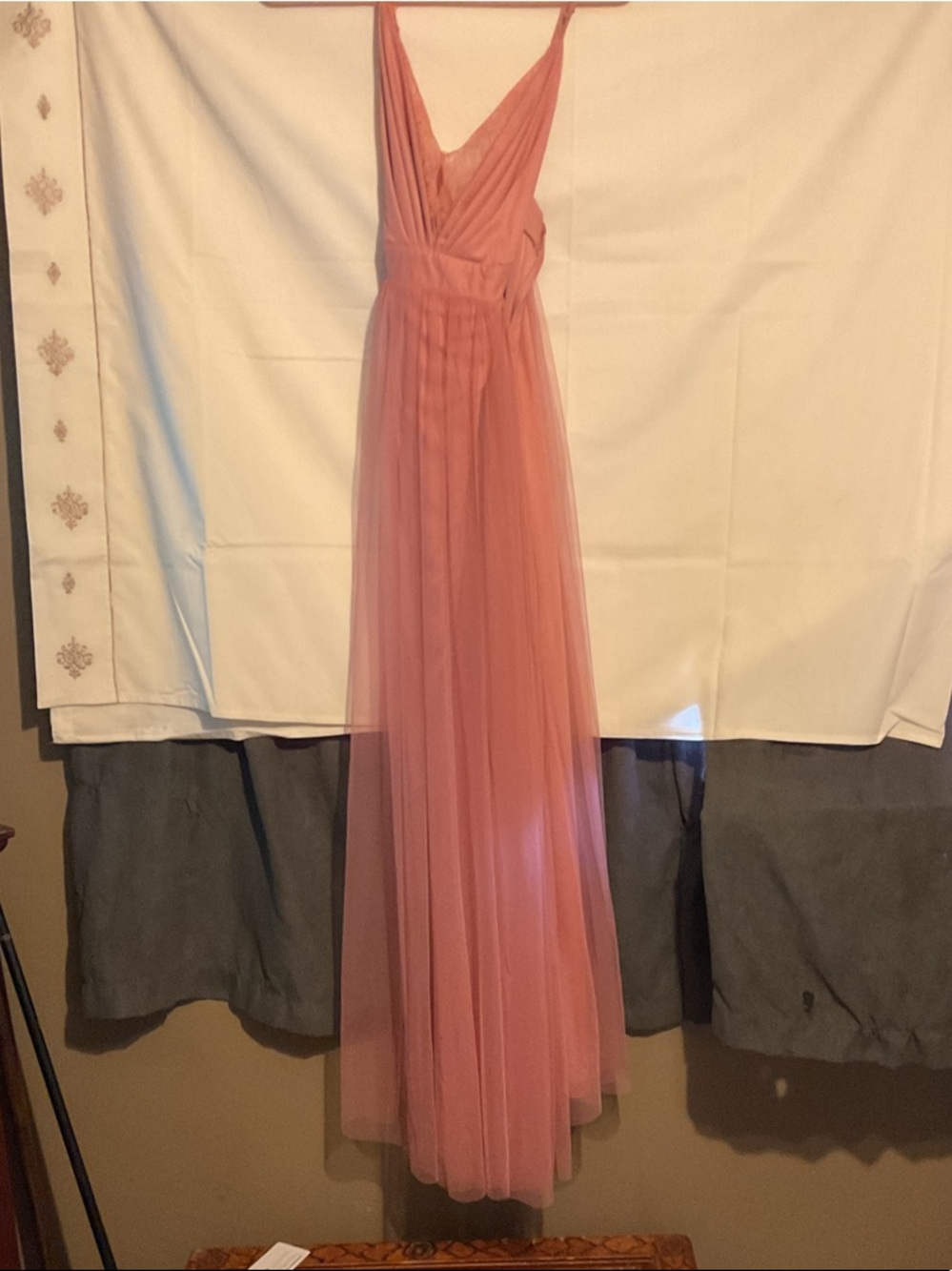 Luxxel Dusty Rose V-Neck Tulle Maxi Dress